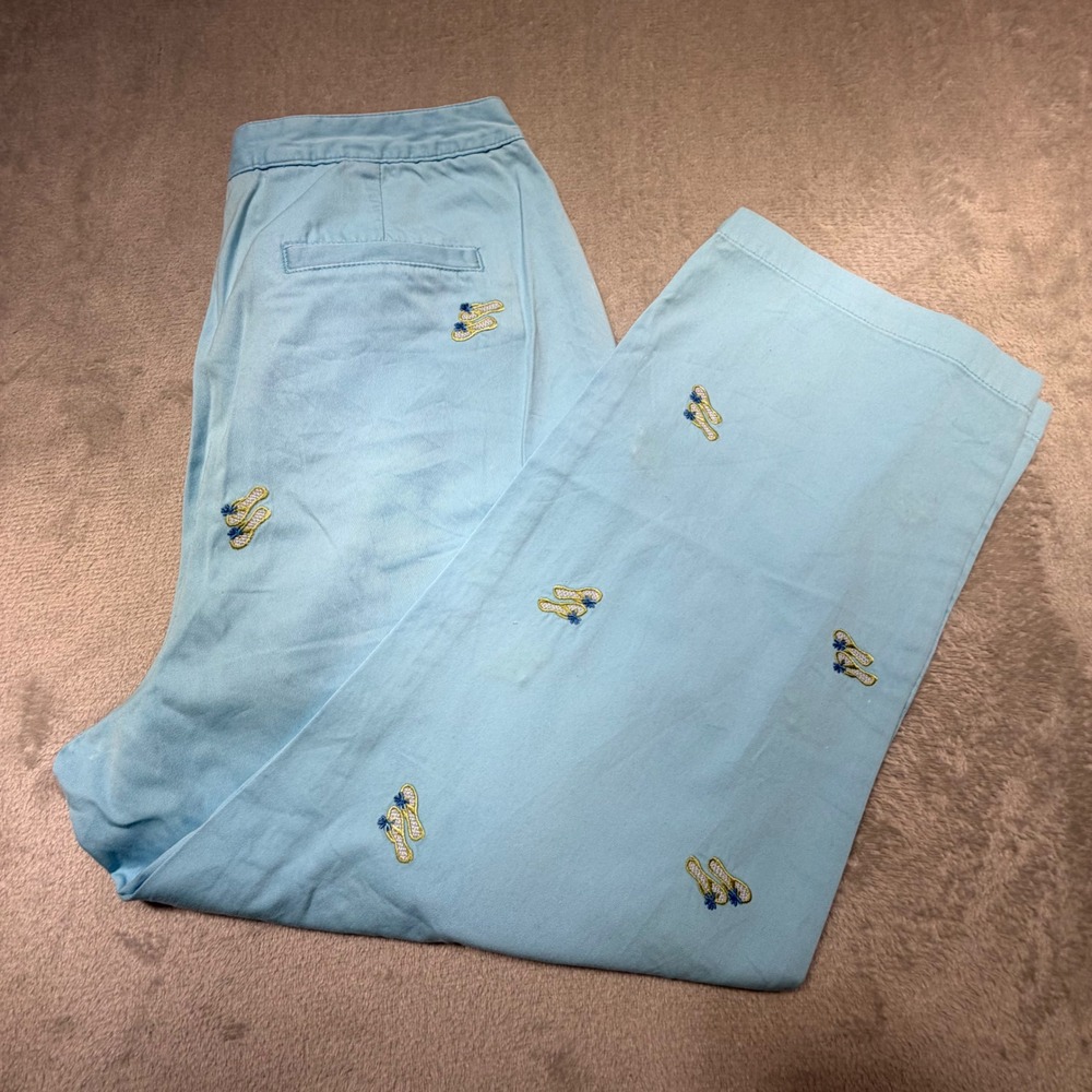 Vintage Charter Club Blue Cotton Embroidered Flip Flop Cropped Pants Size 12 00s